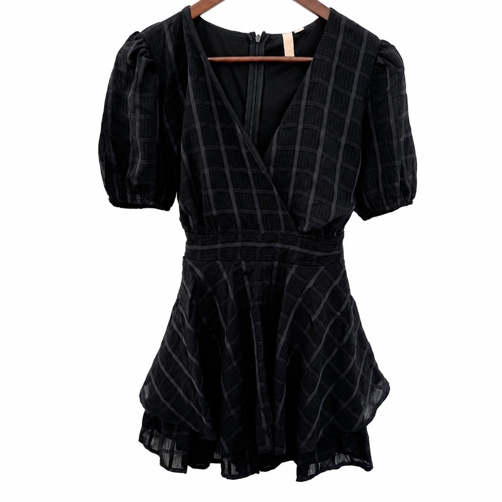 Evolutionary Apparel Romper Sheer Plaid Black ‎ Layer  Lined Dark Academia Small